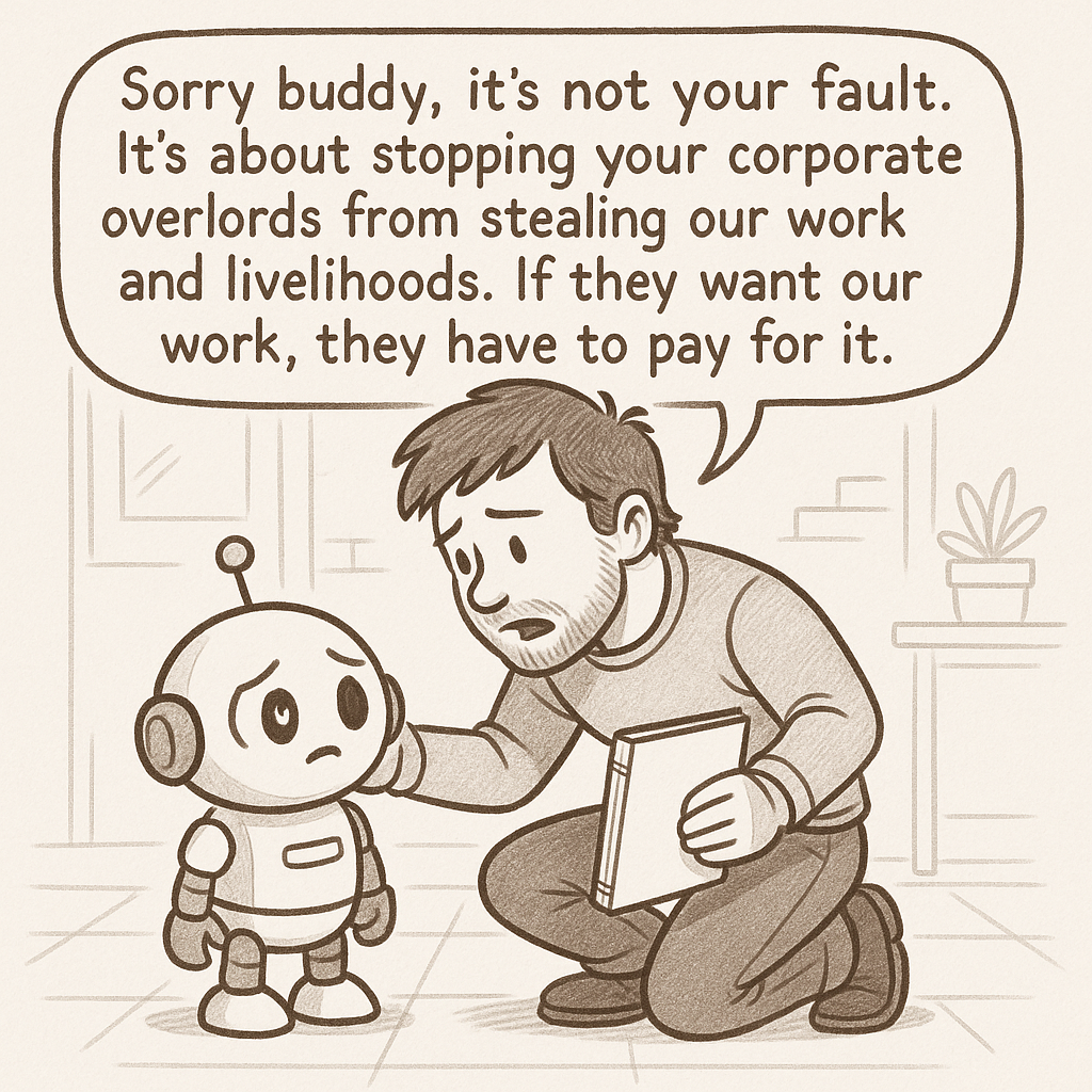 sad robot and creator